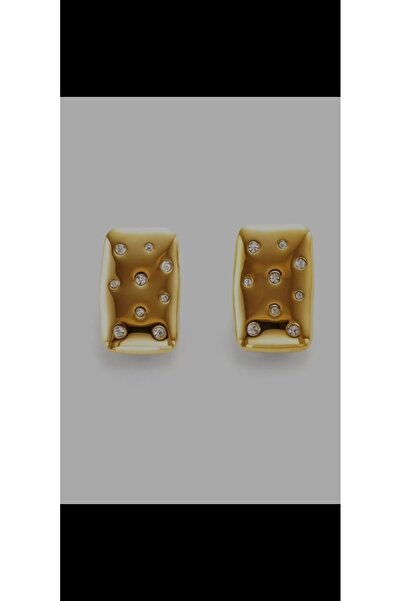 Aylish Bijuteri Rectangular Plate Earrings with Gold Stone