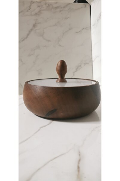 ayrawood 16X6.5 CM kapaklı ceviz şekerlik dekor çerezlik sunum