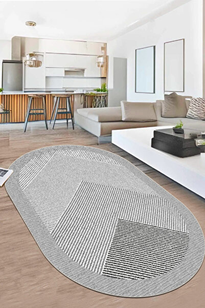 MUA HOME DECOR Oval Geomerik Dijital Baskı Yıkanabilir Kaymaz Taban Salon Mut...