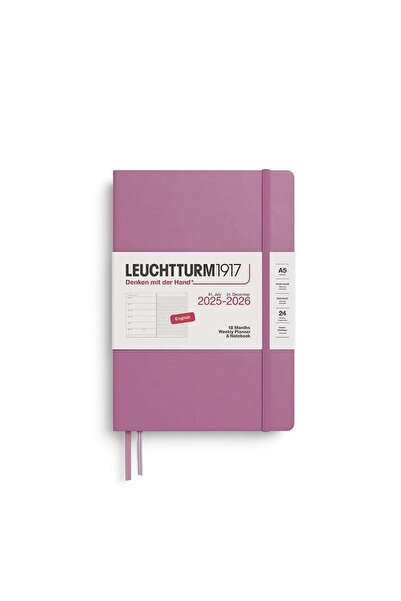 Leuchtturm1917 Orta Boy (A5) 18 Aylık Ajanda ve Not Defteri (Çizgili) 2026 Sert Kapak, İngilizce, Du