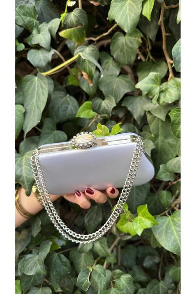 BRAVE BAG Silver Satin Chain Detailled Evening Bag-27