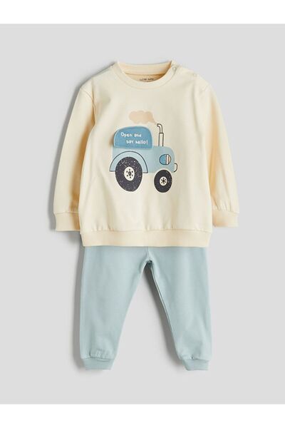 LC Waikiki LCW baby Bisiklet Yaka Baskılı Erkek Bebek Sweatshirt ve Eşofman Alt 2'li