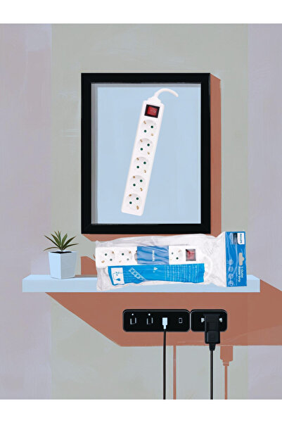 KarmaOfis SPS1050A/51 مقبس أبيض متعدد المنافذ مع كابل نحاسي كامل بطول 2 متر وحماية للأطفال