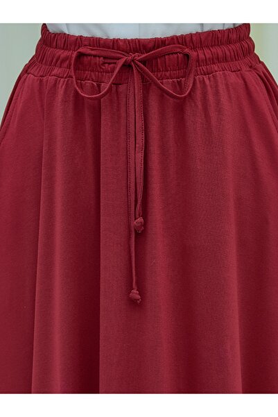 Modamorfo Waist Lace-Up Elasticated Pocketed Combed Cotton Skirt - Burgundy