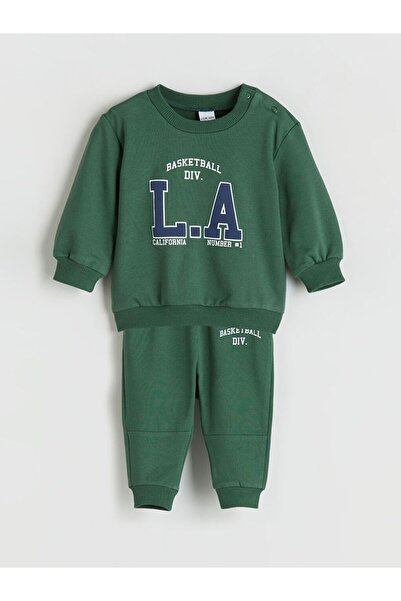 LC Waikiki Crew Neck Printed Baby Boy Sweatshirt and Tracksuit Bottom 2-Piece