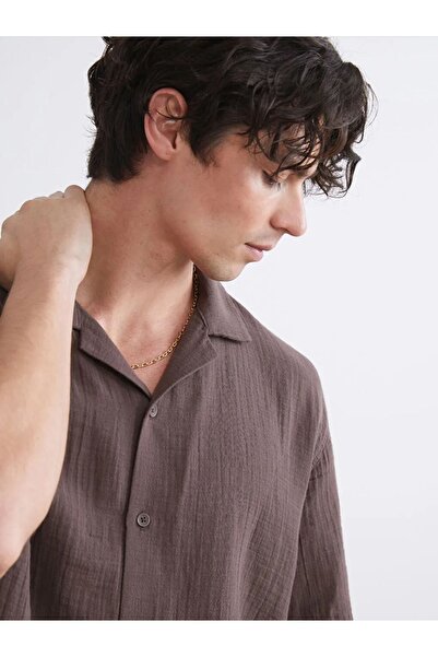 LC Waikiki Comfortable Fit Resort Collar Short Sleeve Muslin Men's Shirt