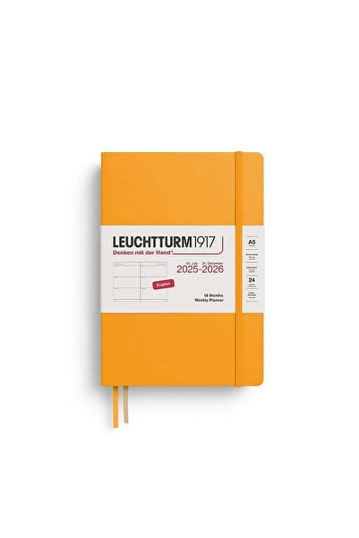 Leuchtturm1917 Orta Boy (A5) 18 Aylık Haftalık Ajanda 2026 Sert Kapak, İngili...