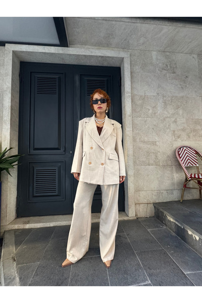 Bak'ap Premium Cotton Polyviscose Daddy Oversize Blazer Jacket - Palazzo Pants 2-Piece Set