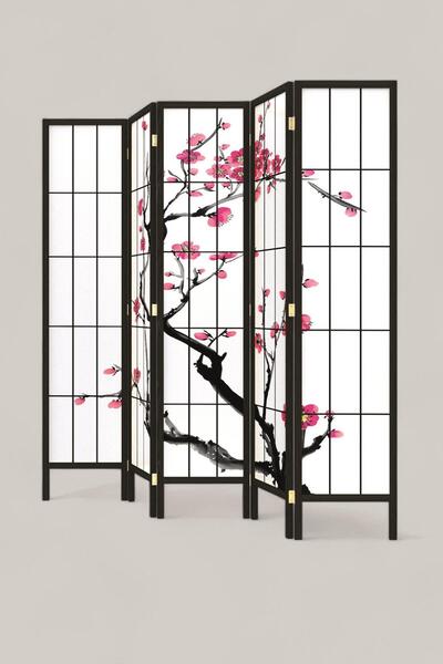 Fupe Shop Doğal Ahşap Japon Stil Siyah Paravan Seperatör Oda Bölme