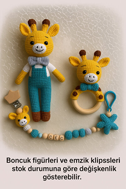 CraftyCorner El Yapımı Amigurumi Zürafa Bebek Seti – Organik Pamuk Oyuncak, E...