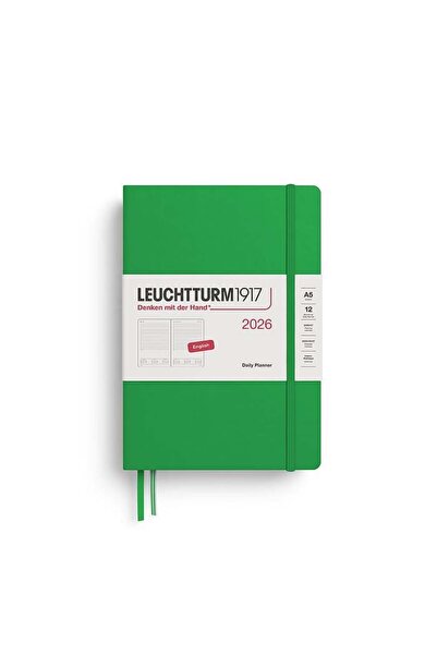 Leuchtturm1917 Orta Boy (A5) 12 Aylık Günlük Ajanda (Çizgili) 2026 Sert Kapak...