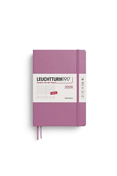 Leuchtturm1917 Orta Boy (A5) 12 Aylık Günlük Ajanda (Çizgili) 2026 Sert Kapak, İngilizce, Dusty Rose