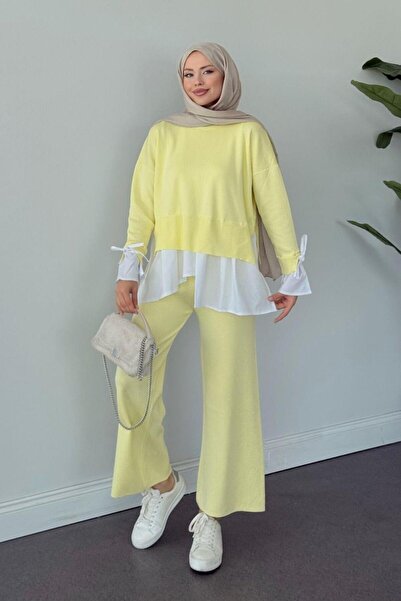 Şulemoda Giyim طقم مرسيريزيد مزين بتفاصيل قميص تروفا باللون الأصفر