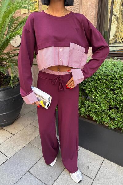 THE VOLER Set confortabil din modal cu detalii Garni -BORDO