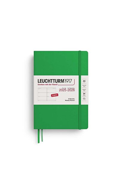 Leuchtturm1917 Orta Boy (A5) 18 Aylık Haftalık Ajanda 2026 Sert Kapak, İngili...