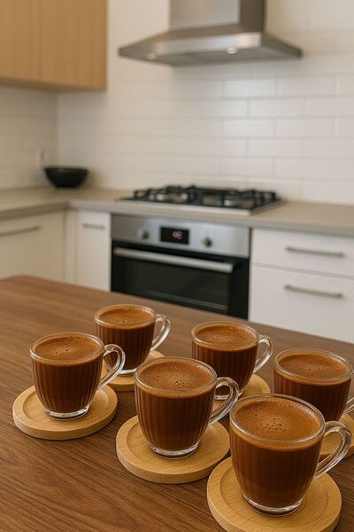 ENYAZA(2024) 12-piece borosilicate thermosil glass turkish coffee cup set for 6 people, 100 ml with bamboo saucer.