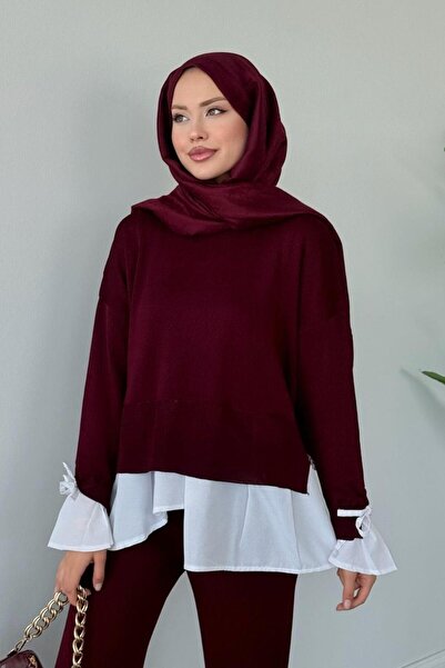 Şulemoda Giyim طقم مرسيريزيد من تروفا بتفاصيل قميص باللون الأحمر الداكن