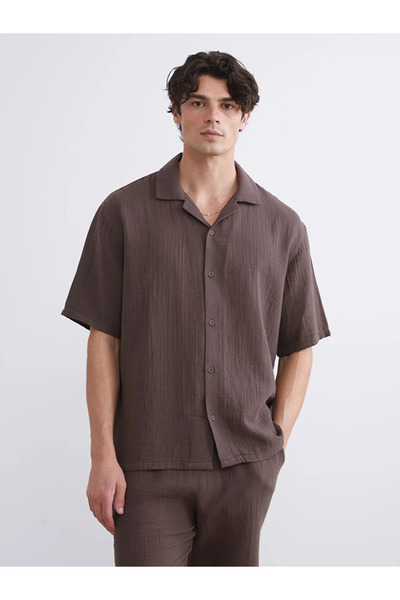 LC Waikiki Comfortable Fit Resort Collar Short Sleeve Muslin Men's Shirt