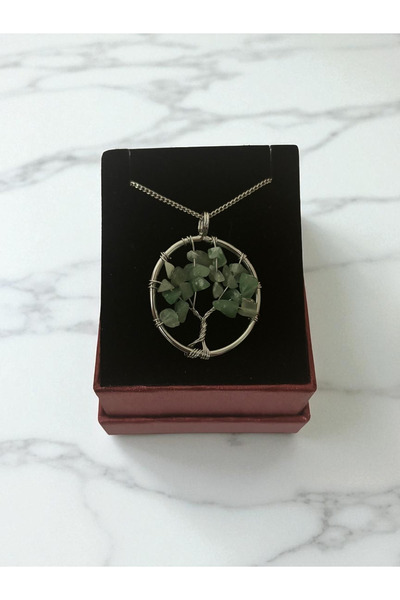 Şahi Workshop قلادة شجرة الحياة من حجر اليشم الطبيعي مع علبة