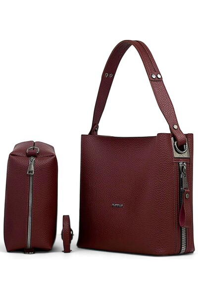 Evident Women's Shoulder Bag with Zipper Detail on the Edge and Puppy Design
