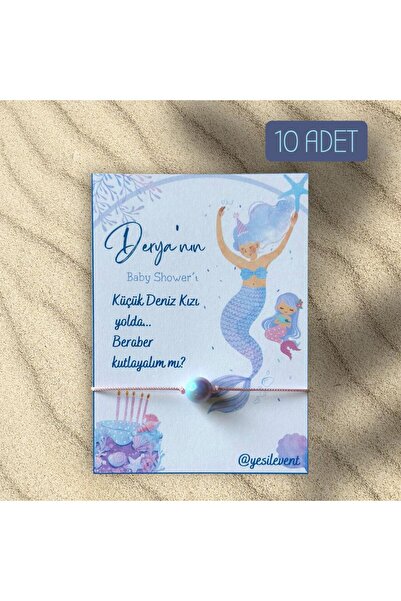 The Byzia Baby Shower Hediyelik Deniz Kızı Temalı 9x11cm Baskılı 10 Adet Hedi...
