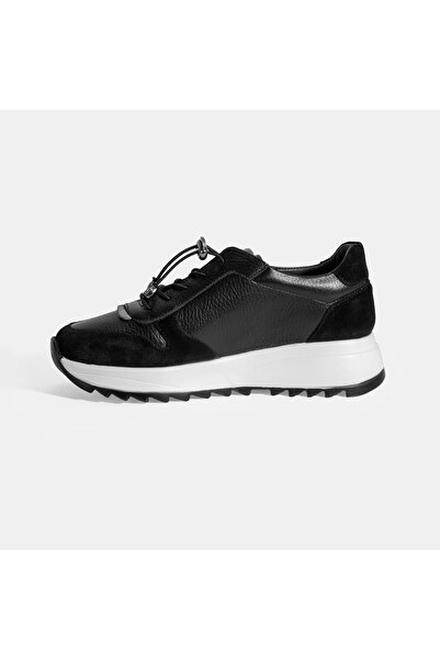 Desa Women's Black Lace-Up Leather Sports Shoes