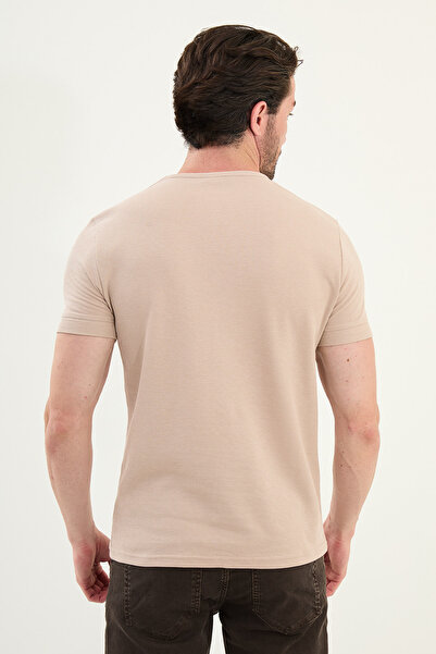 Mcr Patterned Slim Fit Short Sleeve Cotton Men's T-Shirt Beige - 36858.25Y