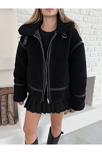 Ekim Store Peluş Fermuarlı Oversize Kuzu Mont