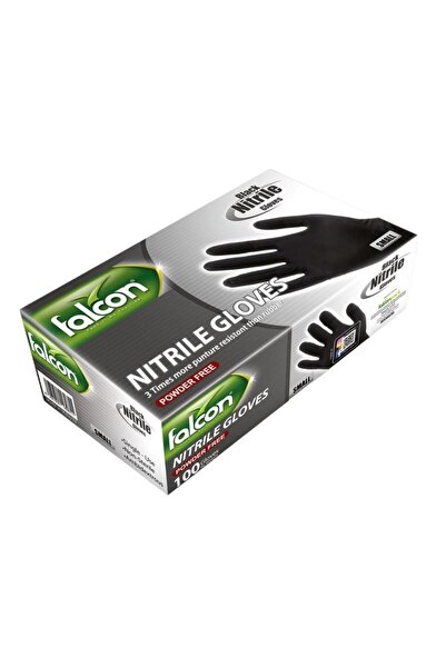 Falcon Nitrile Gloves Powder Free, Small (Black) - 100 pcs
