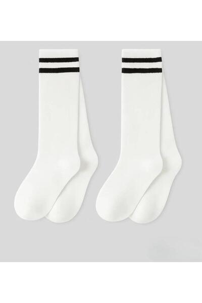 Mcr 6 чифта безшевни момичешки чорапи с райета до коляното