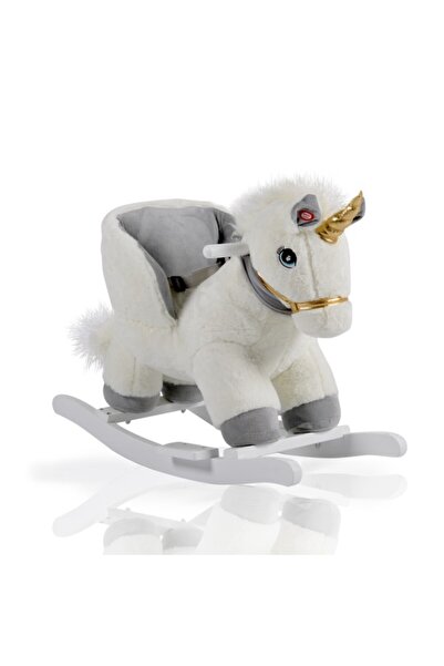 Moni Toys Balansoar pentru Copii, Moni Unicorn Alb, Functie Muzicala, Material Lemn si Plush
