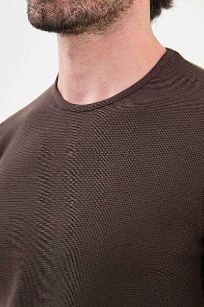 Mcr Patterned Slim Fit Short Sleeve Cotton Men's T-Shirt Brown - 36858.25Y