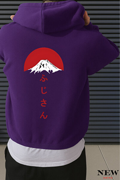 New Shine سويت شيرت مطبوع عليه نص جبلي ياباني