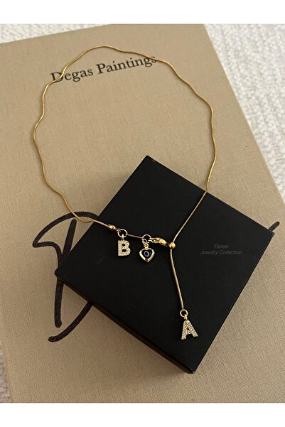 Raree Jewellery Harf ve kalpli nazarlık sallantılı çelik asansörlü zincirl y kolye