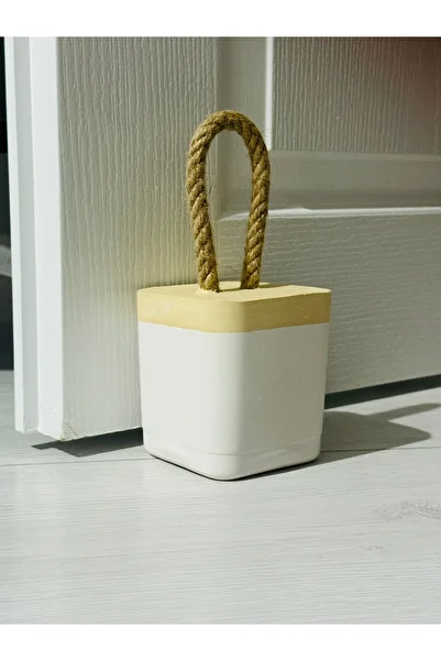 mythos Concrete Weight Decorative Door Stopper 1.5 kg White Yellow Decor Jute Rope String