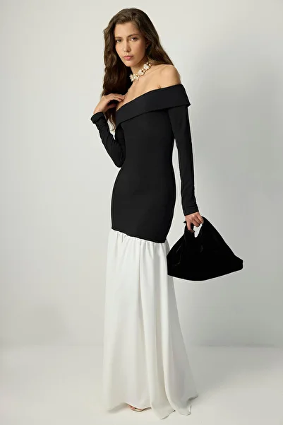 Touché Privé Drape Collar Contrast Dress
