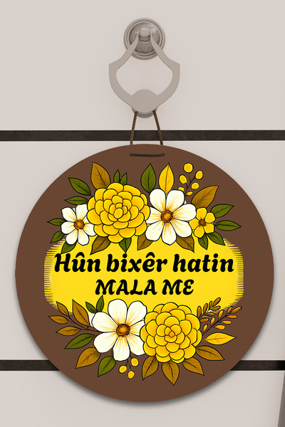 Dormot Digital Printing Wooden, Standard Hün Bixer Themed Yellow Flowers Patterned, Door Ornament, Wall Ornament