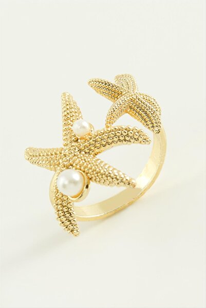 FREEDOM STOREE Nrzsnt Sea Star Pearl Metal (124140) Ring-Silver Color