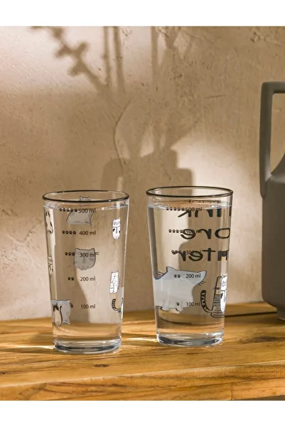LC Waikiki Lcw Home Black Cat Printed Glass Cup Set of 2 570 ml