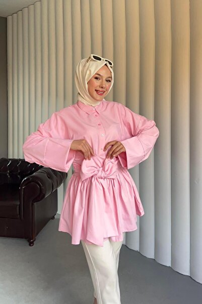 Nergis Neva Butik Half Patched Waist Tie Side Zipper Tunic