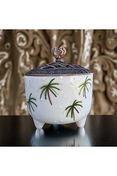 İlbay Çini Takı Ayşen seramik şekerlik metal kapaklı palmiye