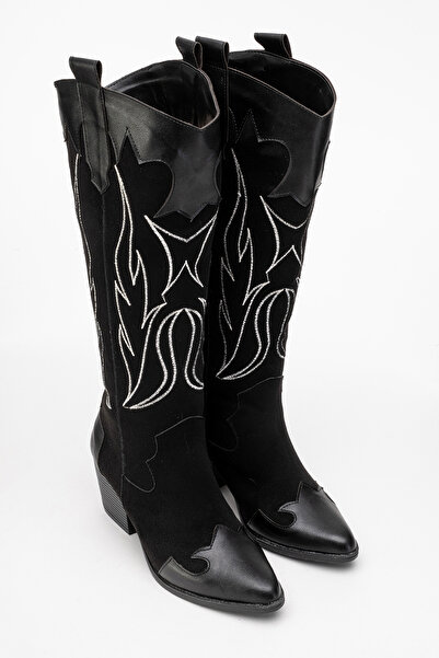Solo Bag Gola Genuine Suede Embroidery Detailed Stylish Cowboy Black Boots