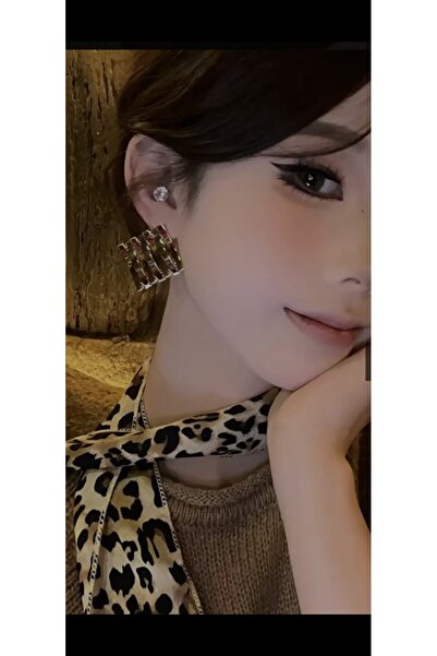Aylish Bijuteri Gold-Silver Plate Square Model Earrings