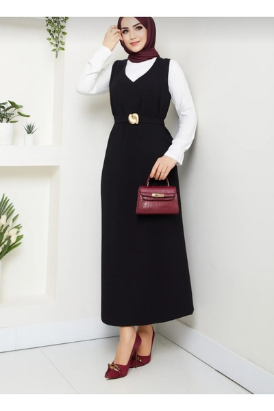 BUTİK AYVİTRİN Women's Hijab Gold Buckle Gilet Shirt Suit