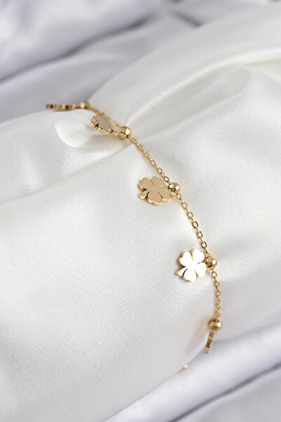 Epilons Bfs 316L Çelik Sıralı Yonca Model Gold Renk Kadın Bileklik