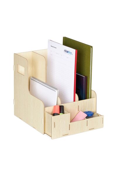 Relaxdays Desk organizer, made of MDF, 27 x 24 x 31.5 cm, light brown