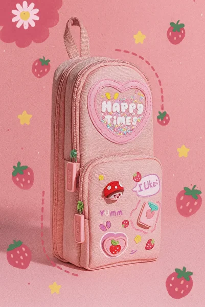 Fillikutum Kawaii Korean Style Pen Holder - 3 Compartment, 6 Cell Cylinder Bag Pencil Case Pen Holder Pink