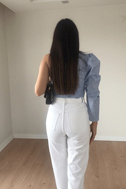 beeke Nafiye Women's Jeans High Waist White Wide Leg Denim Loose Fit Palazzo Jeans