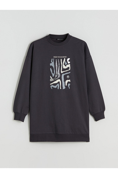 LC Waikiki Lcw Women's Printed Crew Neck Sweatshirt Tunic