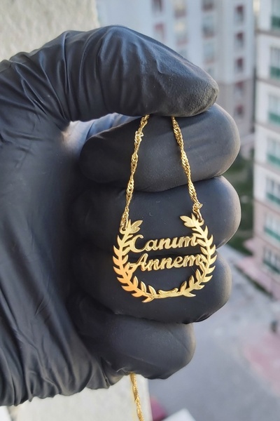 ÖZGÜR TAKI 925 Ayar Gümüş 24 Ayar Altın Kaplama Canım Annem Yazılı Başak Kolye